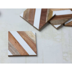 Classic <b>Drinkware</b> Coasters Brown White Inlay Coasters for Home Decor <b>Accessories</b> Set of 4 Beverage Coasters - Product Image 2