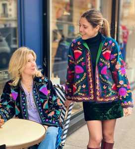 Unisex Winter Windbreaker <b>Jacket</b> Hot Selling XL Size Hand Embroidered Cotton Suzani Woven Technique Printed Fabric Short - Product Image 1