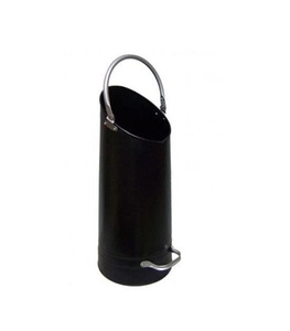 Cubo de carbón de hierro negro de estilo industrial con base ancha y paredes altas, perfecto para un manejo seguro de cenizas cerca de chimeneas abiertas - Product Image 1