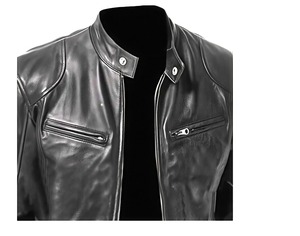 แจ็คเก็ตหนังสีดำสำหรับนักขี่มอเตอร์ไซค์เสื้อ2026หนังแกะแท้สำหรับผู้ชาย - Product Image 6