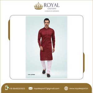 Vêtements ethniques traditionnels indiens, pyjama Kurta en soie pour hommes avec pantalon en relief et en coton de Royal Export - Product Image 6
