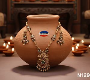 Hermoso Conjunto de Joyería Étnica Tradicional de Aleación Kundan, Collar y Aretes Chapados en Oro para Mujer, Opción de Regalo de Boda - Product Image 2