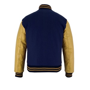 2025 OEM Stand Men's Blue Fleece Beige Leather Sleeves High Street Letterman Varsity Jacket Precio al por mayor Winter Varsity - Product Image 2
