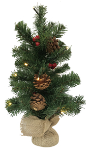 Albero di Natale con 15 LED, pigne e palline rosse, 45 cm. (F-Bright 00514) - Product Image 1