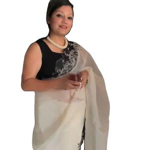 Organza suave de último diseñador con Sari de trabajo de sarro negro de Fab Zone - Product Image 1