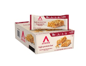 Barra de Granola con Mantequilla de Maní Atkins, Snack Alto en Proteínas y Fibra, 16g de Proteínas, 1g de Azúcar, 4g de Carbohidratos Netos, Snack Proteico, Paquete de 12 - Product Image 1