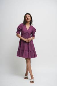 เดรสสั้นผ้าฝ้ายออร์แกนิคแบบมีหลายชั้นลายดอกไม้เดรสฤดูร้อนทรงหลวมมีกระเป๋าขนาดพิเศษและขนาดเล็ก - Product Image 5