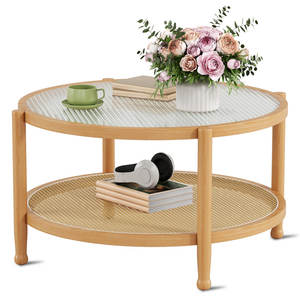 Table basse en rotin ronde convertible Bay Isle Home avec dessus en verre meubles de salon vintage cadre en métal ensemble pour la maison - Product Image 5