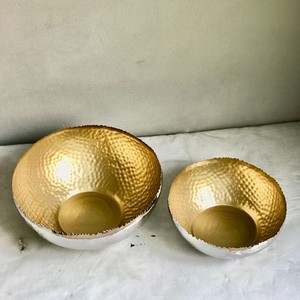 Metal <b>Hammered</b> Set of 2 Nickel PLated and Golden High Quality Candle Bowl for Home and Party Decoration Candle Jar Bowl - Product Image 2