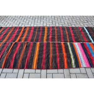 Turkish Vintage Rug, Large 4.7x10.1 ft (143x307 cm) Rug, <b>Red</b> Abstract <b>Wool</b> Rug - Product Image 3