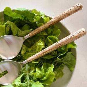 Serveurs à salade de cuisine Ensemble de 2 bols de vente chaude Fabriqué en Inde Comprend un ensemble de service à salade en bois - Product Image 4
