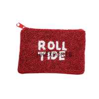 Sac à sequins fait main pour femme, motif léopard, perles rouges et blanches, pompon, fermeture éclair, personnalisable, pour le fandom universitaire, MOQ 3 pièces