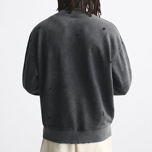 Sweat Streetwear Logo personnalisé Vintage Wash Oversized Drop Shoulder Heavyweight Crewneck Distress Sweatshirt pour hommes 2026 - Product Image 2