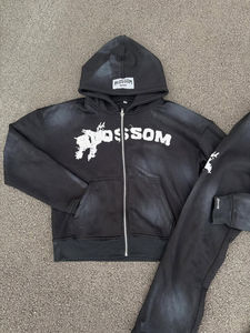 Custom Acid Wash Vintage Sun fade Full Zip up Chándal Loose Fit 100% Algodón Puff Print Sweatpant Heavyweight Sweatsuit - Product Image 2