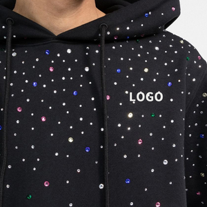 Sweat à capuche zippé pour homme en coton 100% style tendance, brodé de pierres précieuses, poches kangourou, coupe régulière, polaire, vêtements d'automne - Product Image 5