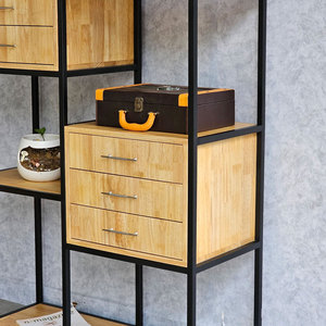 100x40x160cm Multifunctional Decorative Shelf <b>Drawers</b> Rubber Wood Iron Frame KS68185 Standing Type for Living Room Installation - Product Image 6