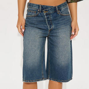 Logo personnalisé OEM Short en jean taille haute croisée pour femmes, coupe ample, respirant, lavé, été, décontracté, bermuda - Product Image 3