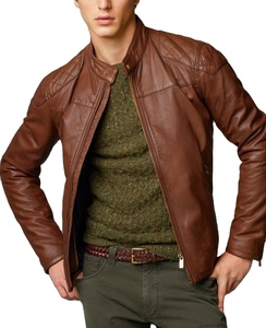 Nouvelle meilleure vente hommes solide motif marron veste en cuir haute rue hiver formel Racer veste en gros couleur unie teint en cuir tanné - Product Image 2