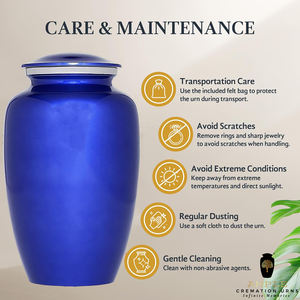 Urne funéraire bleue écologique et durable pour adulte, capacité de 220 pouces cubes, avec sac en velours - Product Image 6
