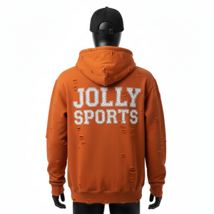 Sudadera con Capucha de Felpa Suave de 350 g/m², Estilo Desgarrado Naranja, Logotipo Brillante, Bordado Personalizado, Impresión, Sudadera con Cremallera Básica - Product Image 2