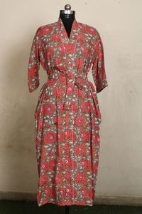 ชุดนอนกิโมโนแขน3/4ของผู้หญิงพิมพ์ลายดอกไม้ผ้าคอตตอนเนื้อนุ่มวินเทจสำหรับฤดูร้อน - Product Image 4