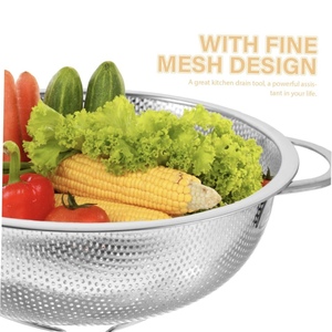 Double Handle Stainless Steel <b>Drain</b> <b>Basket</b> for Fruits Vegetables & Food Storage - Product Image 3