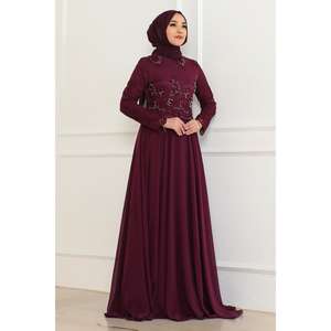 ชุดราตรีผ้าชีฟองสีม่วง 6141 ประดับมุก แต่งลายปักเลื่อม ทรงเอไลน์ ยาวกรอมพื้น เอวทรงธรรมชาติ - Product Image 3