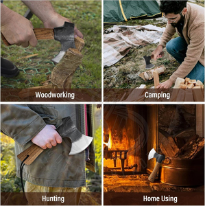 ขวานขนาดเล็กสำหรับตั้งแคมป์พร้อมปลอกหนังกระเป๋าเป้สะพายหลังพร้อมที่จับไม้สำหรับแยกล่าสัตว์ในป่าและสวน - Product Image 3