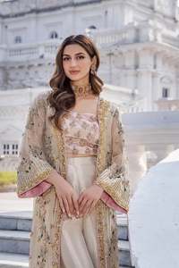 Vestido de Fiesta Lehenga Choli de Chifón Acrílico Bordado Estilo Pakistaní Indio con Elegante Adorno para Mujer, Manga Larga, Maxi - Product Image 5