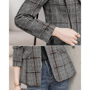 Veste de blazer de bureau à revers cranté à manches longues en coton respirant pour femmes - Product Image 4