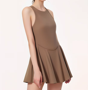 Vestido Deportivo Sin Tirantes, Cómodo, Transpirable, Informal, para Fitness, Yoga, Tenis, Color Sólido en la Parte Delantera, Efecto de Dos Piezas - Product Image 6