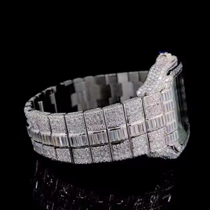 เพชรโมอิสทรงกลมสไตล์ฮิปฮอป VVS Baguette ประดับเพชรสีขาวทำจากสเตนเลสสตีลทรงสี่เหลี่ยมตัวเลขโรมัน - Product Image 4