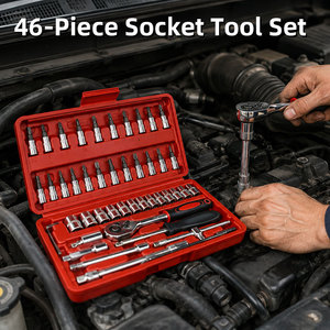 Set di Chiavi a Bussola e Cricchetto da 46 Pezzi con Attacco da 1/4 di Pollice, Inserti Metrici, Barra di Prolunga, Utensili Manuali in <span class=keywords><strong>Valigetta</strong></span> - Product Image 6