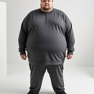 Ensemble deux pièces décontracté grande taille pour hommes Pantalon de survêtement à capuche en coton avec logo brodé Survêtement en polaire surdimensionné - Product Image 6