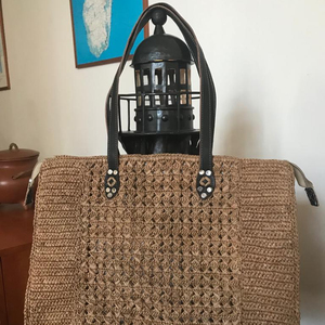 Bolso de Mano de Rafia para Mujer, Diseño Lindo, Dos Asas de Cuero, Cierre de Cremallera de Algodón, Forro de Paja, Diseño con Cordón - Product Image 1