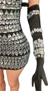Summer Luxury <b>Vintage</b> Velvet Rhinestone & Crystal Embellished Empire Waist Bodycon <b>Mini</b> Dress with Half Sleeves silver sequin dr - Product Image 6