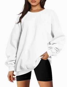 Crew Neck Oversized Casual <b>Women's</b> <b>Hoodie</b> Solid Pattern 100% Cotton Fleece Waterproof Breathable Winter Sweatshirt Back Logo OEM - Product Image 6