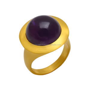 Améthyste naturelle plaqué or forme ronde faite à la main 925 bague en argent sterling bijoux bague à la mode pour cadeau de mariage ou fêtes. - Product Image 5
