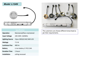 Trọng lượng nhẹ kích thước nhỏ không duy trì khẩn cấp Downlight 6 cái 2835(1 Wát) SMD LED với Li-ion pin - Product Image 5