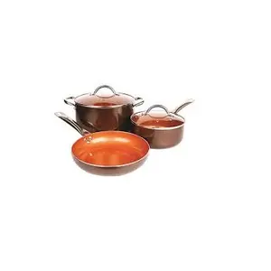 Home Kitchen Usage Cooking Pot with Brass Handles Stainless Steel Inner Coating Metal Cookware Sets