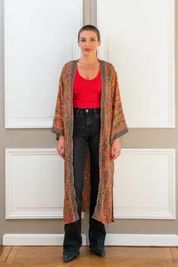 Haute qualité femmes imprimé fleuri Kimono Robe été plage porter décontracté Style indien parole longueur Robe avec taille naturelle - Product Image 3