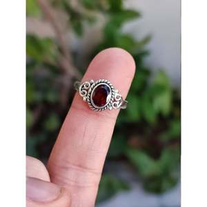 Handmade Sterling <b>Silver</b> Women's <b>Ring</b> with Genuine <b>Garnet</b> Geometric Gemstone Jewelry Gift for Her - Product Image 4