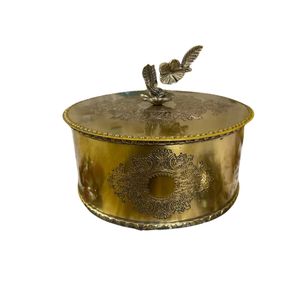 Boîte de rangement pour bijoux en laiton écologique artisanale, 6,5x3,5 pouces, ronde, élégante, avec poignée en forme de fleur, pour offrir en cadeau - Product Image 2