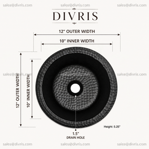 Fregadero de Cocina DIVRIS de Aluminio Negro Martillado a Mano, de un Solo Tazón, Cuadrado, Diseño Moderno, Acabado Pulido, con un Solo Orificio, 12 Pulgadas - Product Image 2
