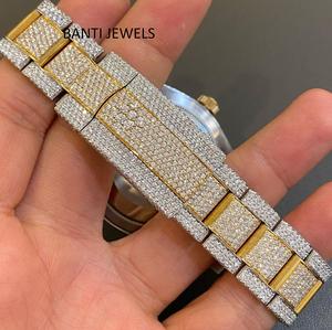 Montre de luxe sertie de moissanite, cadran doré, bijoux hip-hop, montre-bracelet en diamant moissanite VVS - Product Image 2