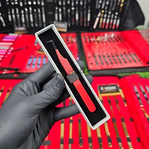 Wholesale <b>Eyelash</b> Extensions Fiber Tip Tweezers Sustainable Steel Shinny Red Powder Coated By Zonedge - Product Image 3