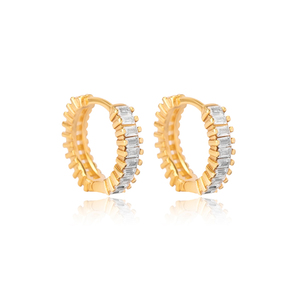 Cubic Zircon Stone Baguette <b>Hoop</b> Design <b>Earrings</b> Handcrafted Turkish Wholesale 925 <b>Sterling</b> <b>Silver</b> Jewelry - Product Image 6