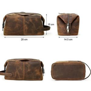 Cuir pour sac, grand format, style vintage, fermeture éclair, imperméable, durable, poignée souple, trousse de toilette pour voyage - Product Image 3