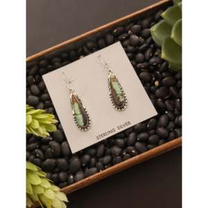 Vintage Navajo Handmade Drop <b>Earrings</b> <b>Black</b> Jack Turquoise & Sterling Silver Water Drop Shape <b>Dangle</b> Style - Product Image 4