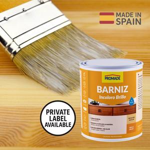 Vernis pour bois d'intérieur à base d'eau OEM, finition brillante transparente, faible odeur, résistant aux rayures, étiquette privée disponible, 750 ml - Product Image 1